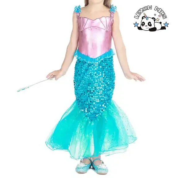 LEZONKIDS - European and American Foreign Trade Mermaid Princess Dress Girls' Dress Halloween Costume Children's Pearl Mermaid Skirt